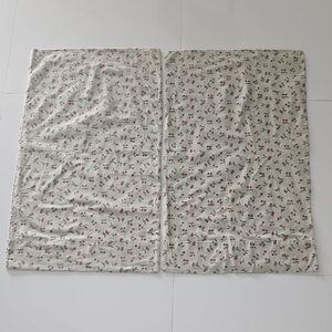 Pair Of Vintage Flannel Standard Pillowcases , Red Cherries On Pale Sage Green